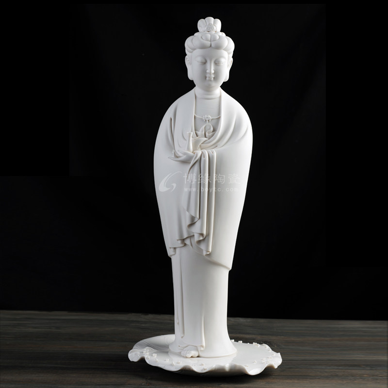 荷瓶观音德化白瓷站像和平观世音菩萨雕塑家居装饰禅意摆件颜松柳
