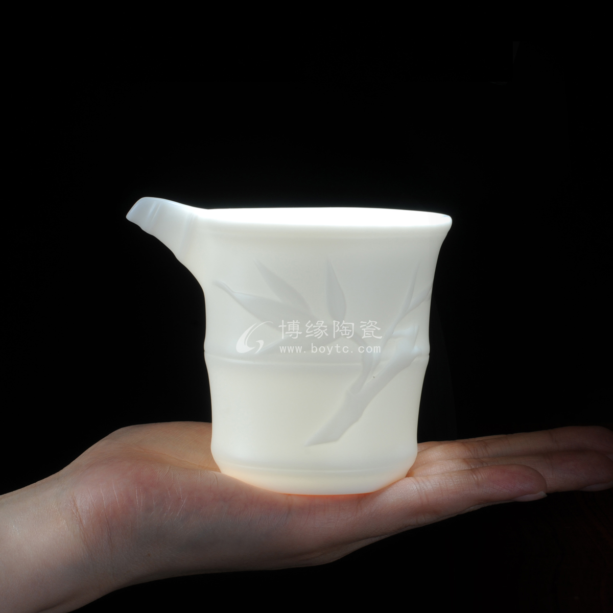 德化羊脂玉瓷白瓷竹叶公道杯 陶瓷杯茶海 功夫茶具茶道配件分茶器