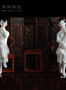 描金古典人物美女乐器德化白瓷