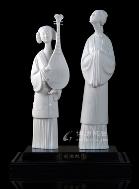 美女古琴人物摆件工艺品德化白瓷