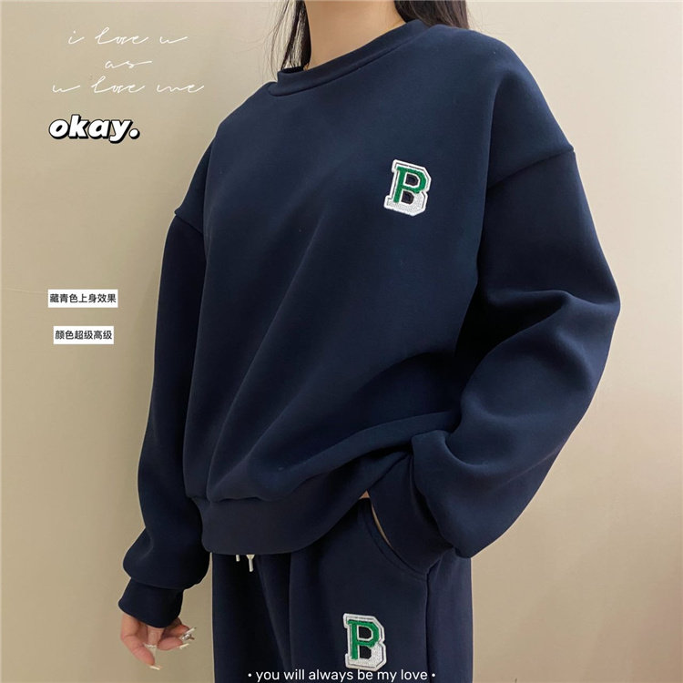 2475 DERONG 캐주얼 따뜻한 정장 가을 겨울 패션 새로운 라운드 넥 풀오버 긴팔 스웨트 셔츠 + 스웨트 팬츠