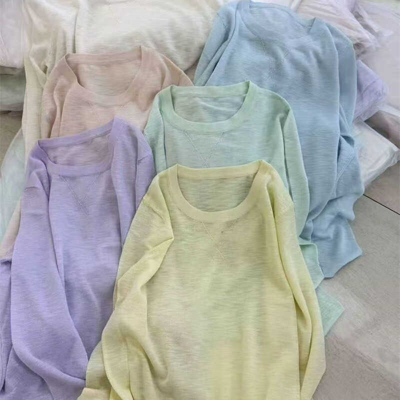 6393糖果色长袖T恤夏季女圆领百搭显瘦宽松针织衫防晒上衣
