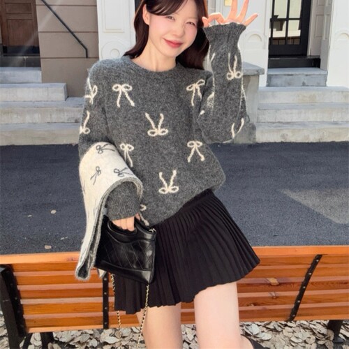 5927圆领时尚提花针织衫秋冬打底单穿新款女装韩版套头毛衣+围脖