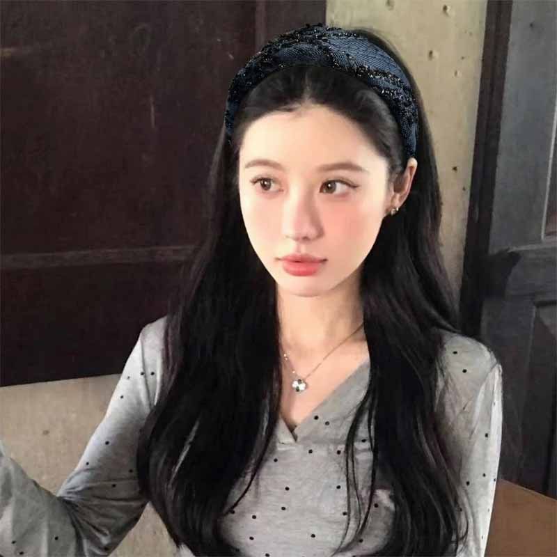 大柔同款粗花呢小香风时尚发箍女高级感宽边高颅顶发饰手作头箍女图片