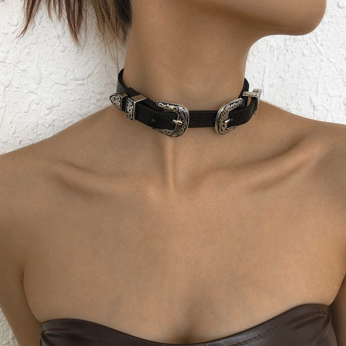 复古重工金属皮质项链choker