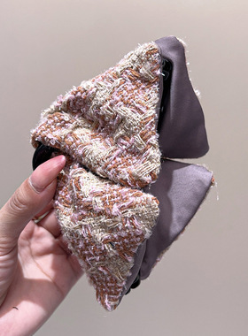 2025年早春新款千金小香风粗毛呢抓夹蝴蝶结发抓发卡鲨鱼抓夹子