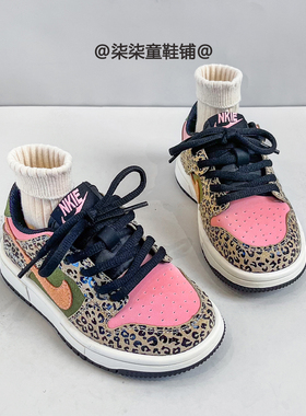 真皮粉色豹纹运动鞋女童2025秋冬季儿童休闲鞋低帮板鞋男童跑步鞋