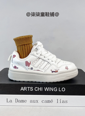 2025冬季新款儿童加绒保暖板鞋女童KT卡通小白鞋男童运动鞋休闲鞋