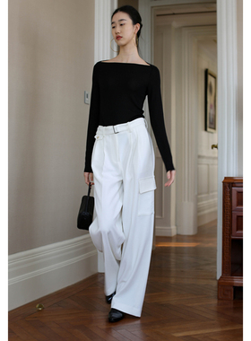 无有无印白色低腰防透宽松直筒百搭工装休闲裤23378