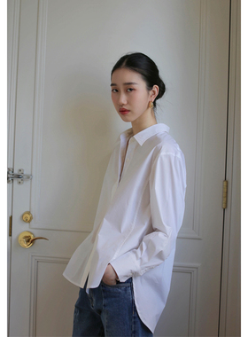 无有无印白色轻奢细腻高密长绒棉白色知性优雅宽松长袖衬衣23243