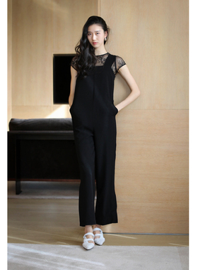 无有无印夏黑色打底百搭圆领透视短袖蕾丝上衣蕾丝衫21039