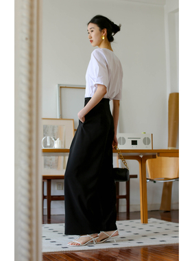 无有无印黑色高腰显瘦通勤阔腿休闲裤长裤24062