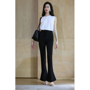 无有无印黑色紧身弹力显腿长显腿直显瘦时髦休闲裤 23045 马蹄裤