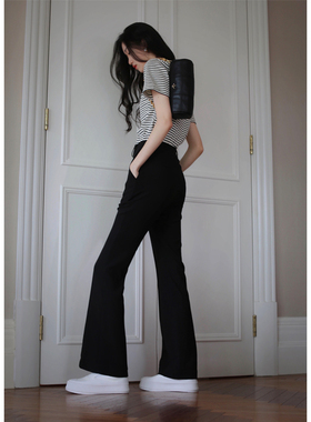 无有无印轻奢醋酸 清爽透气显瘦显腿长显腿直微喇黑色休闲裤22073