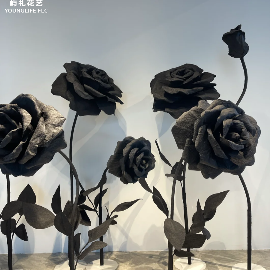 纸艺黑色玫瑰巨型纸艺花商场橱窗