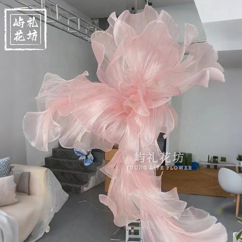 粉色真丝大花仿真花艺美陈纱花