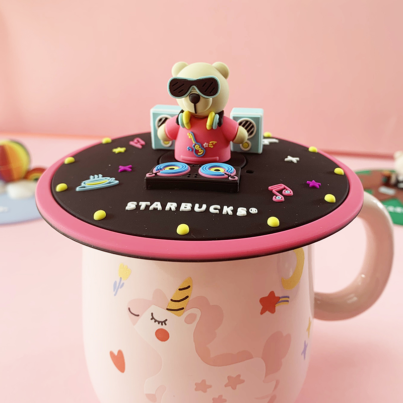 可爱家用杯盖冷萃咖啡樱花咖啡杯杯盖卡通绿色马克杯硅胶杯盖