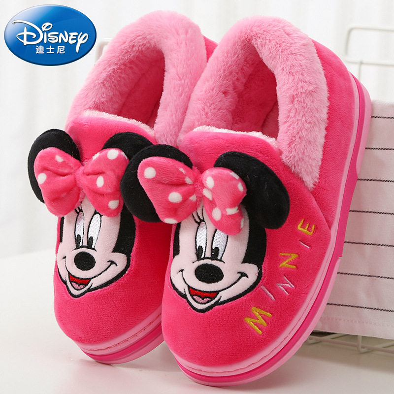 迪士尼儿童包根棉拖鞋可爱卡通男女童宝宝防滑小孩冬季室内保暖鞋