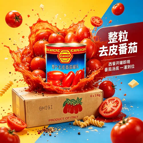 意大利进口珗唛去皮番茄整粒罐头2.55kg去皮整番茄去皮茄tomatoes