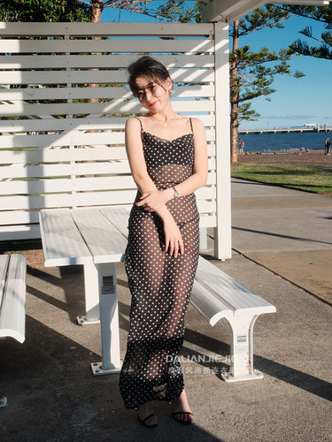 脸姐【性感浪漫】度假风透视连衣裙夏季高个子黑色长款露背吊带裙