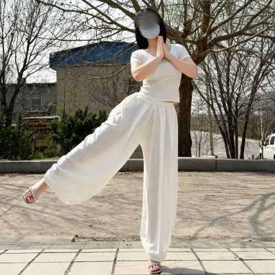 DaLian 闭眼冲*外穿轻透心机白色阔腿裤女宽松显瘦垂感直筒休闲裤