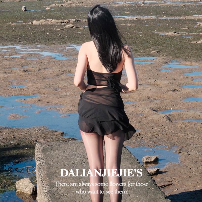 LianJie's 疯狂版* 系带一片式夏季心机散步裙透视性感超短半身裙