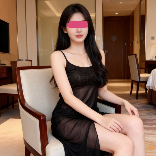 DaLian 闺房版*性感黑色网纱透感吊带睡裙夏季纯欲风开叉家居长裙