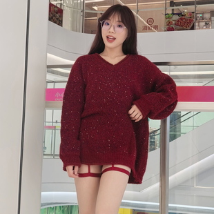 DaLian 下装失踪*心机方便毛衣新年红宽松显瘦秋冬款软糯针织女装