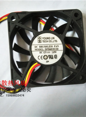 永林（YOUNG LIN)DFB601012H 12V2.8W 6010 6CM 3线直流散热风扇