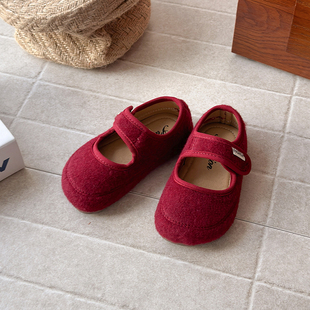 女童鞋子宝宝鞋绒面浅口单鞋潮简约风2025春秋款儿童小皮鞋豆豆鞋