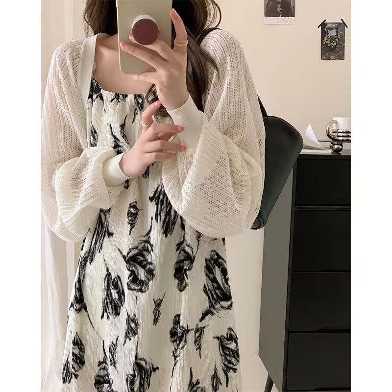 法式冰丝针织防晒开衫上衣女夏吊带裙外搭披肩薄款小外套坎肩罩衫