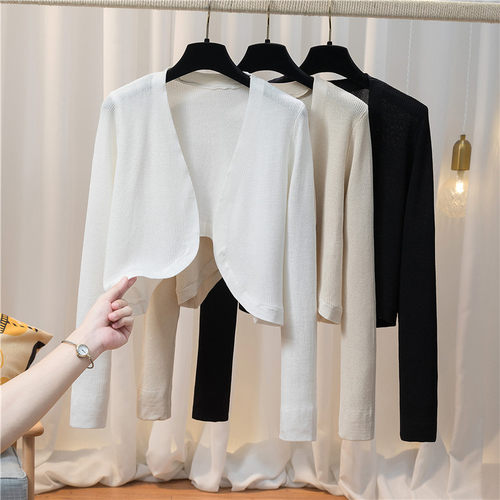 针织开衫V领坎肩罩衫长袖防晒