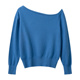 蓝色不规则斜肩毛衣女2024初早秋新款 上衣 针织衫 韩系chic短款 长袖