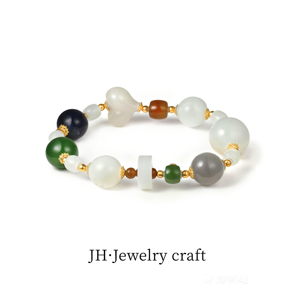 Jonny.“游园”一物一拍18K金和田玉多宝手链