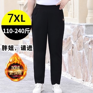 秋冬加绒加厚大码女裤胖mm高腰显瘦弹力运动中年妈妈巨好看休闲裤