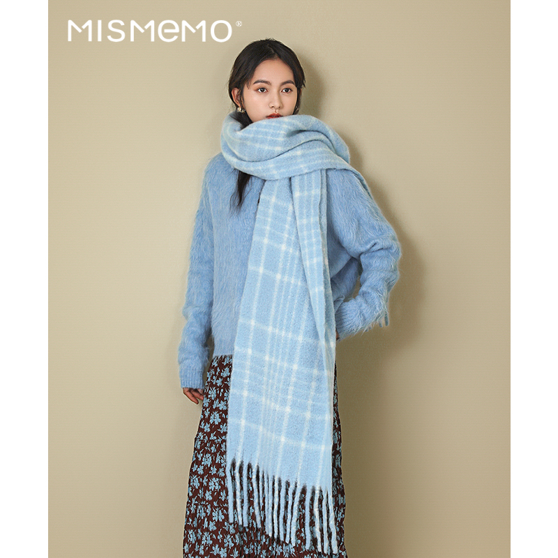 MISMEMO温柔格子围巾冬季女2024新款羊毛流苏披肩多功能保暖围脖