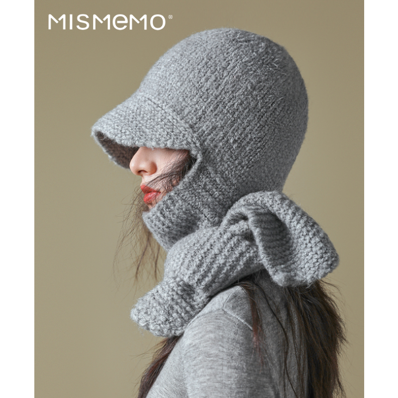 MISMEMO毛线帽子围巾一体女冬连帽羊毛针织秋冬保暖围脖2025新款
