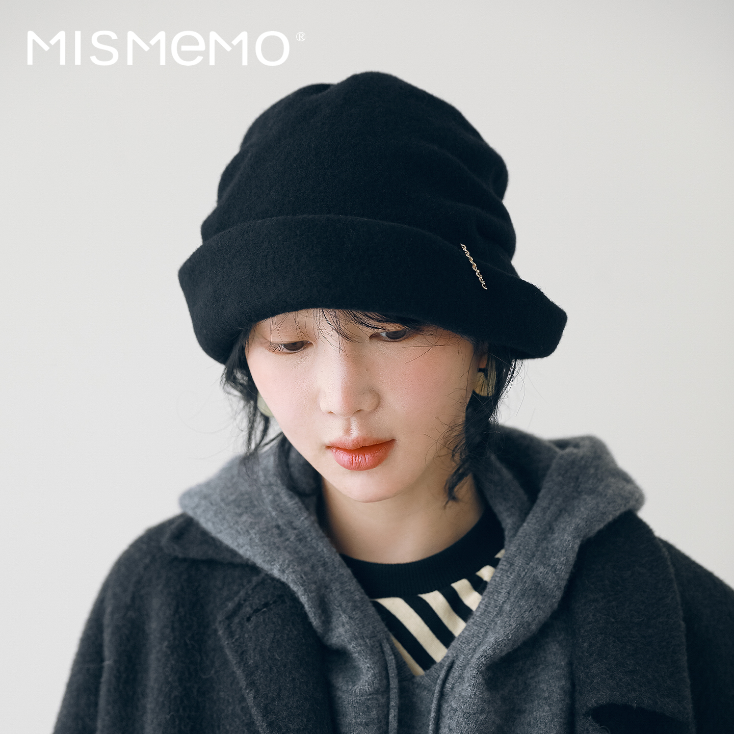 MISMEMO堆堆羊毛渔夫帽女秋冬2025新款护耳保暖加厚套头帽