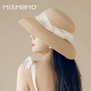復(fù)古遮陽帽 MISMEMO赫本風(fēng)拉菲草帽女夏海邊度假沙灘帽可折疊法式
