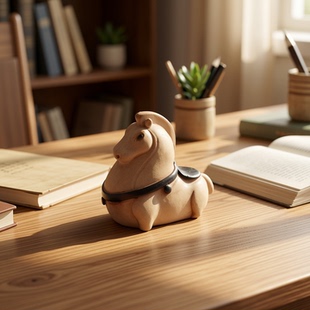 淄博陶土手工泥塑小马摆件可爱动物造型桌面装饰工艺品礼物生肖