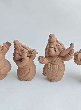 国潮青砂石唐仕女腰鼓创意古风萌趣桌面摆件客厅酒柜家居鱼缸造景