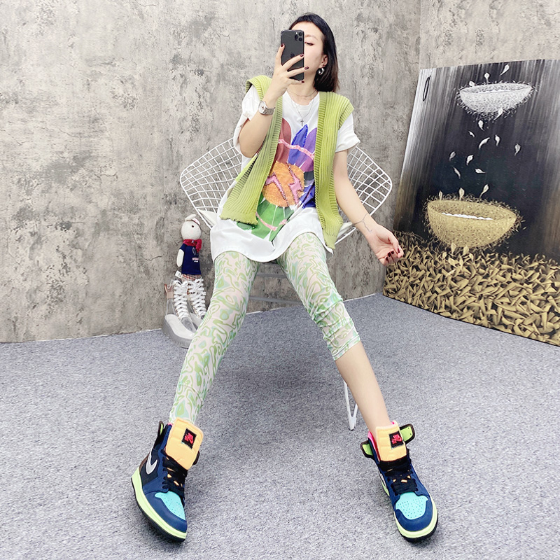 薄款网纱打底裤女2025年夏季新款弹力高腰彩色小脚微透九分防蚊裤