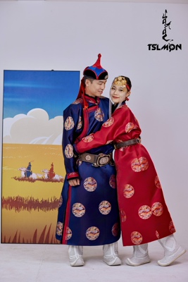 蒙古元素民族风袍子结婚敬酒婚礼红色蓝色冬季