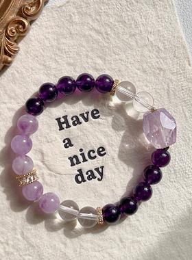 Rovi原创天然紫水紫晶白水晶手链