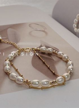 小众双层包金高级感ins珍珠手链