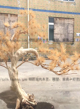 雪松实木雕刻售楼处造景落地摆件