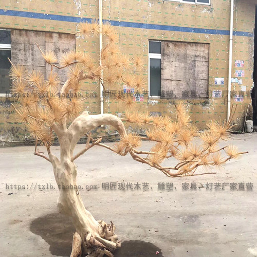 雪松实木雕刻售楼处造景落地摆件