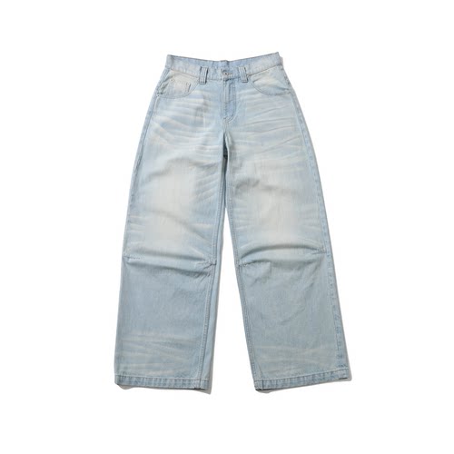 baggy直筒廓形天空蓝水洗牛仔裤