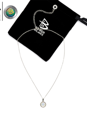 POWER·BALANCE霸能单坠双贴黑白钛钢女款项链亮银色款带延长链