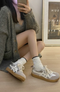 复古银色德训鞋 2024韩国小众夏款 真皮休闲鞋 系带学生穿平底板鞋 女
